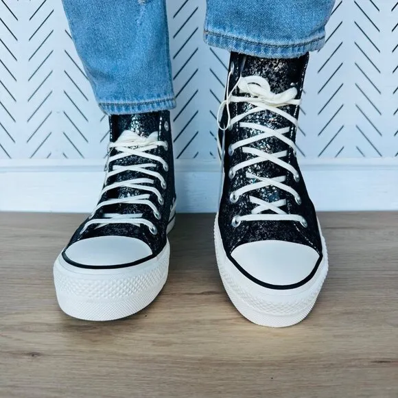 ⭐CONVERSE Chuck Taylor All Star Lift Platform HI Women Glitter Shoes 8.5 A09551C
