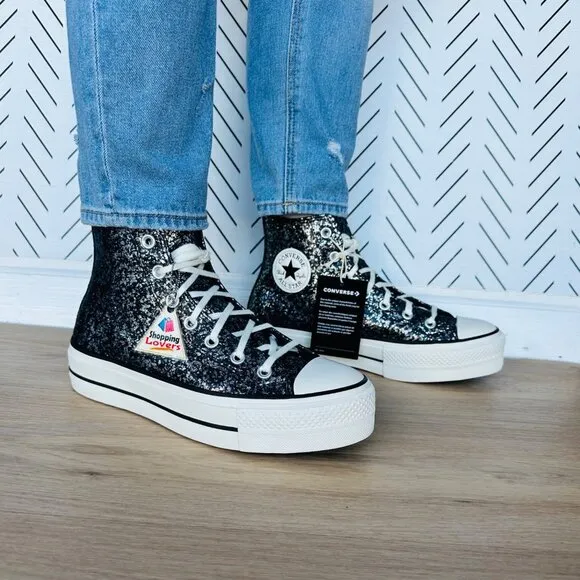 ⭐CONVERSE Chuck Taylor All Star Lift Platform HI Women Glitter Shoes 8.5 A09551C