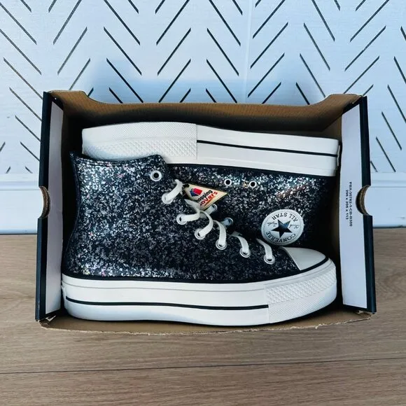 ⭐CONVERSE Chuck Taylor All Star Lift Platform HI Women Glitter Shoes 8.5 A09551C