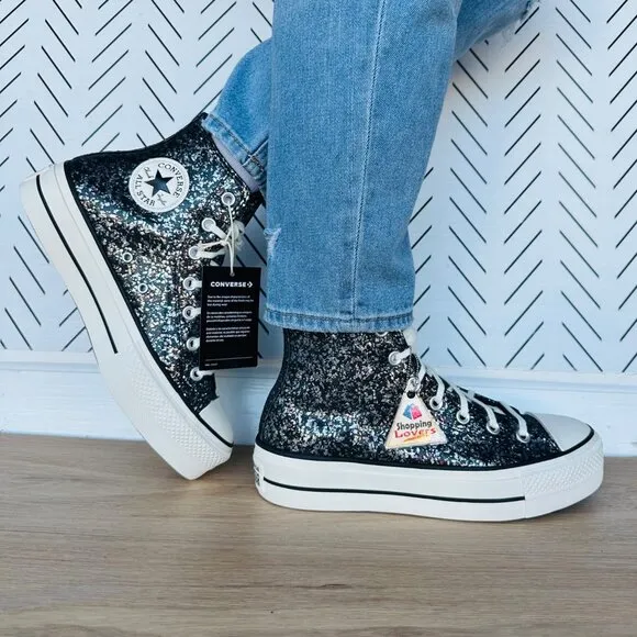 ⭐CONVERSE Chuck Taylor All Star Lift Platform HI Women Glitter Shoes 8.5 A09551C