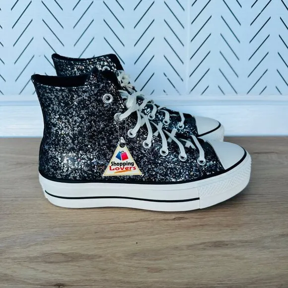 ⭐CONVERSE Chuck Taylor All Star Lift Platform HI Women Glitter Shoes 8.5 A09551C