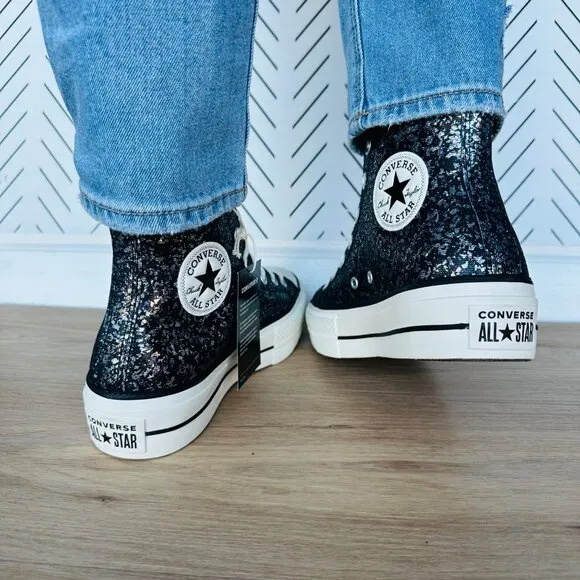 ⭐CONVERSE Chuck Taylor All Star Lift Platform HI Women Glitter Shoes 8.5 A09551C