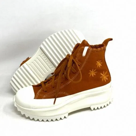 Converse Run Star High Platform Casual Sneakers For A04299C Brown Suede Women