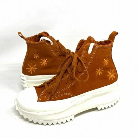 Converse Run Star High Platform Casual Sneakers For A04299C Brown Suede Women