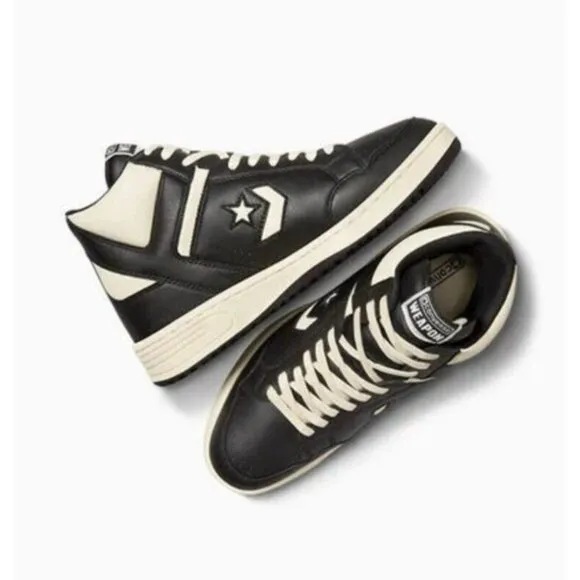 Converse Weapon Mid Leather Shoes Black Ivory Larry Bird Celtics A04400C Retro