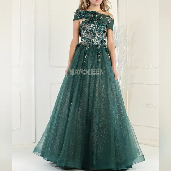 COPY - Black/gold,grey,pink,hunter strapless floral  tulle long open lace up ba…