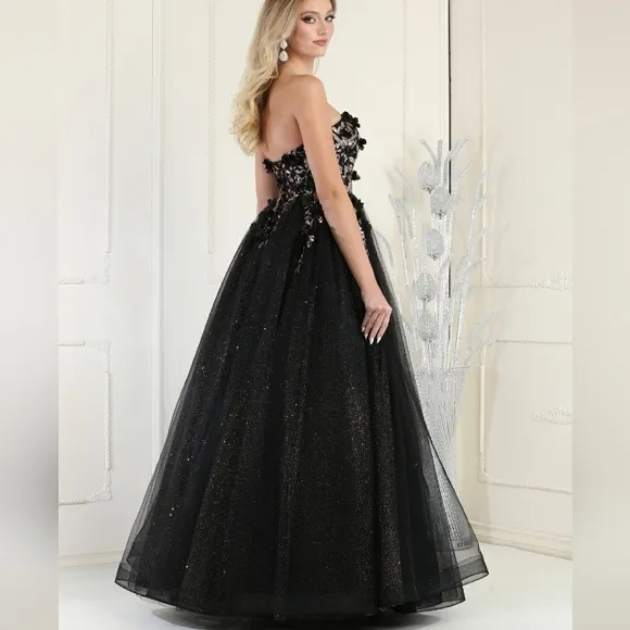 COPY - Black/gold,grey,pink,hunter strapless floral  tulle long open lace up ba…