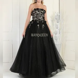 COPY - Black/gold,grey,pink,hunter strapless floral  tulle long open lace up ba…