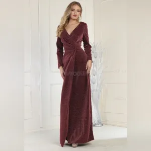 COPY - Gold,black,purple, pink,burgundy long sleeve v neckline fitted dress