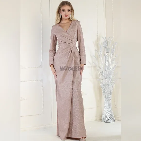 COPY - Gold,black,purple, pink,burgundy long sleeve v neckline fitted dress
