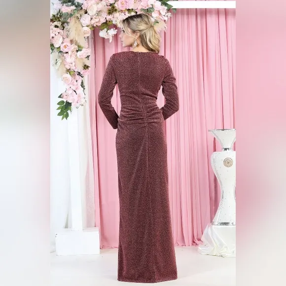 COPY - Gold,black,purple, pink,burgundy long sleeve v neckline fitted dress