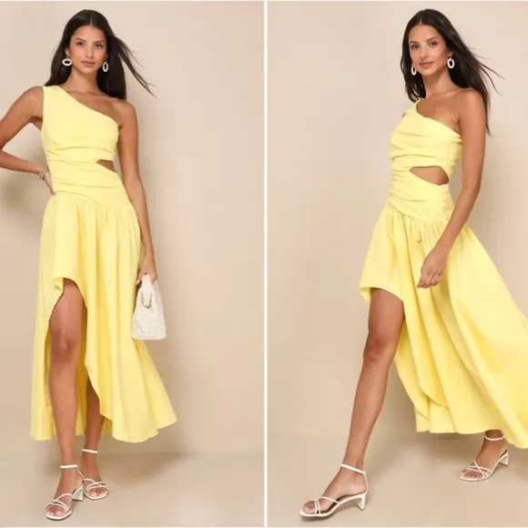 COPY - LULUS Sexy Flirty Casual Brunch Vacation One Shoulder High Low Dress NWT