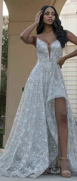 COPY - Silver sequin formal evening homecoming prom party dress