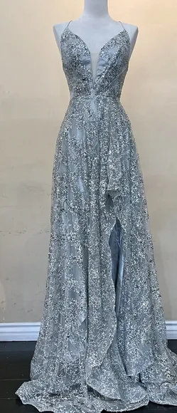 COPY - Silver sequin formal evening homecoming prom party dress