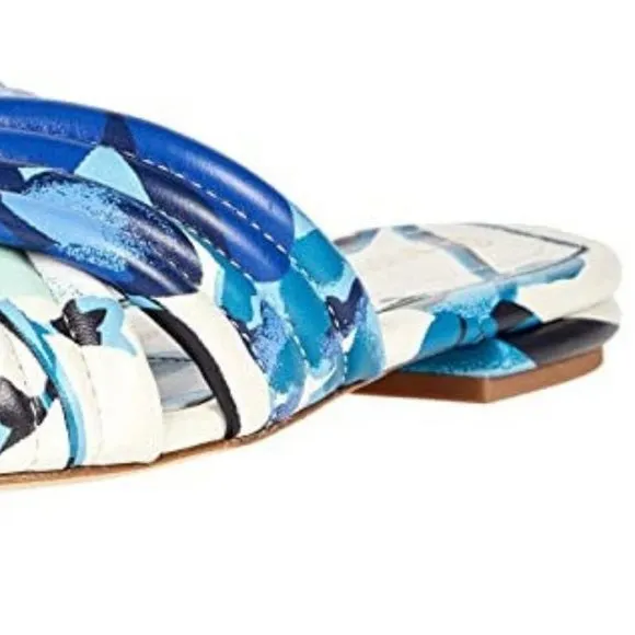 COPY - Tory Burch $278 LEATHER KIRA QUILTED FLAT SLIDE Blue Cream