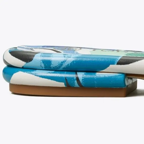 COPY - Tory Burch $278 LEATHER KIRA QUILTED FLAT SLIDE Blue Cream