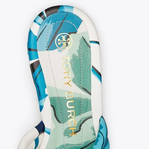 COPY - Tory Burch $278 LEATHER KIRA QUILTED FLAT SLIDE Blue Cream