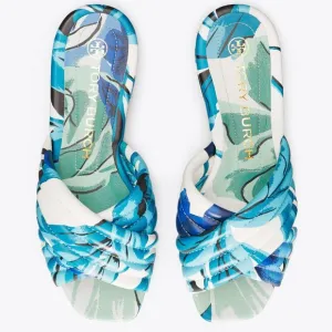 COPY - Tory Burch $278 LEATHER KIRA QUILTED FLAT SLIDE Blue Cream