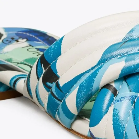 COPY - Tory Burch $278 LEATHER KIRA QUILTED FLAT SLIDE Blue Cream