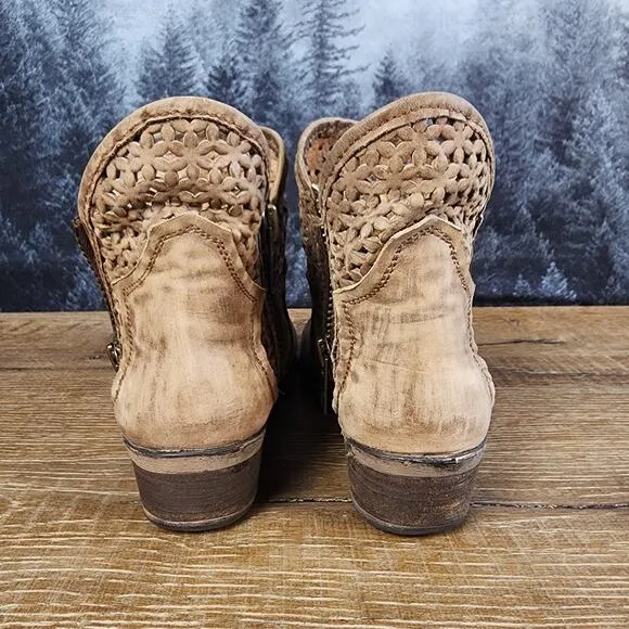 Corral Circle G Distressed Brown Cutout 6&quot; Leather Bootie | Women's 7.5