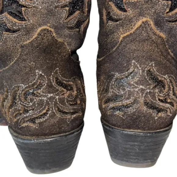 Corral Sequin Brown Leather Western Boot Sz 8
