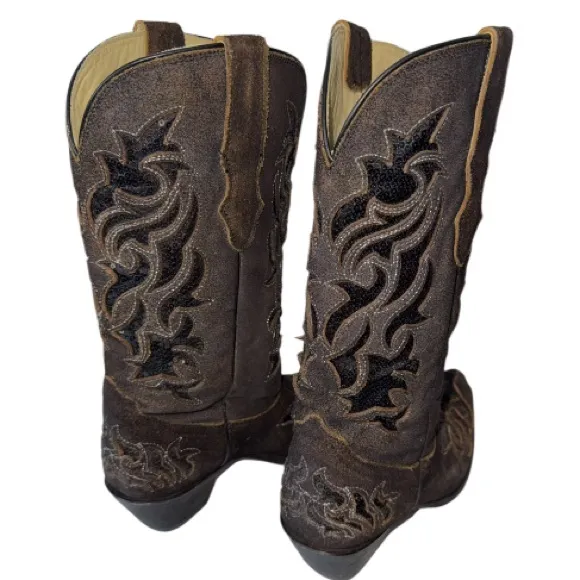 Corral Sequin Brown Leather Western Boot Sz 8