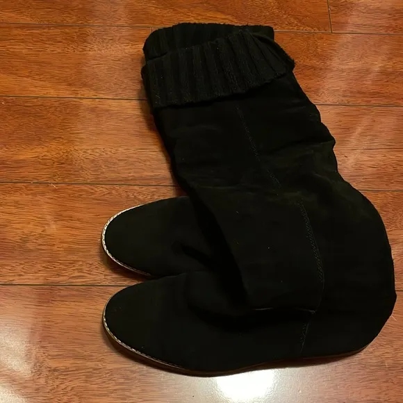 Corso Como Black Suede Leather Knee High Over Knee Zip Flat Boots