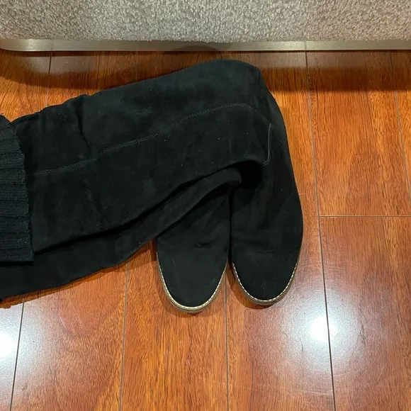 Corso Como Black Suede Leather Knee High Over Knee Zip Flat Boots