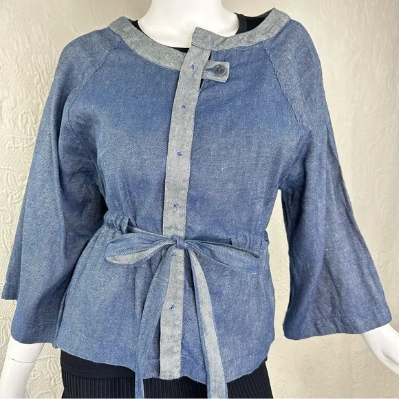 Cotelac Linen Cotton Denim-Look Lightweight Tie Waist Jacket