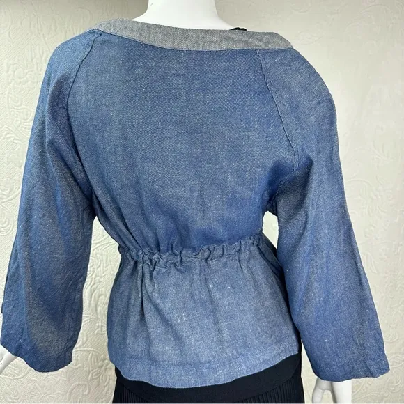 Cotelac Linen Cotton Denim-Look Lightweight Tie Waist Jacket