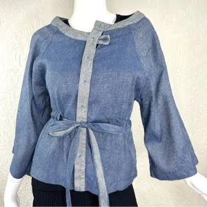 Cotelac Linen Cotton Denim-Look Lightweight Tie Waist Jacket