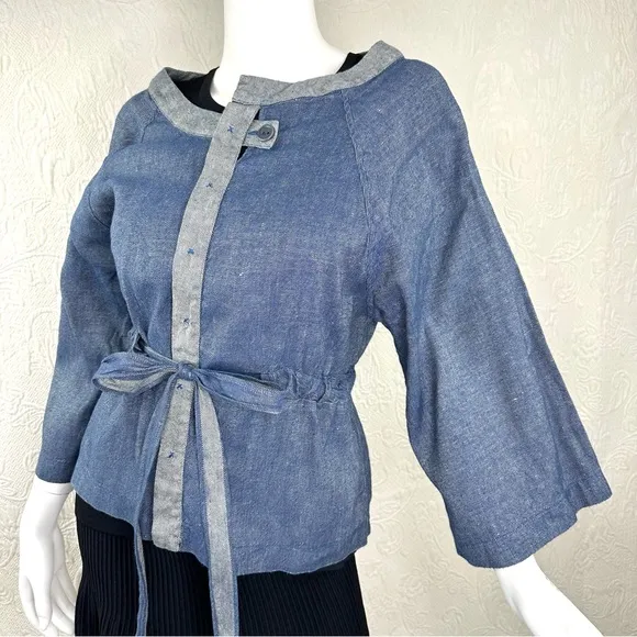 Cotelac Linen Cotton Denim-Look Lightweight Tie Waist Jacket