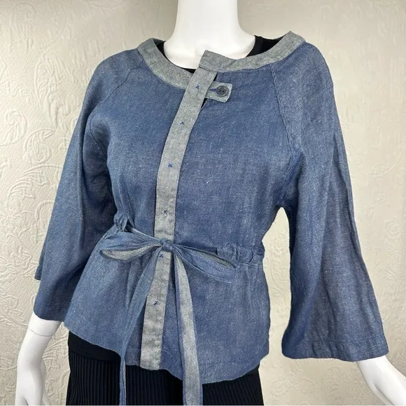 Cotelac Linen Cotton Denim-Look Lightweight Tie Waist Jacket