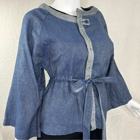 Cotelac Linen Cotton Denim-Look Lightweight Tie Waist Jacket