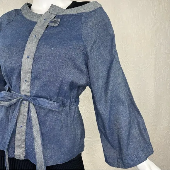 Cotelac Linen Cotton Denim-Look Lightweight Tie Waist Jacket