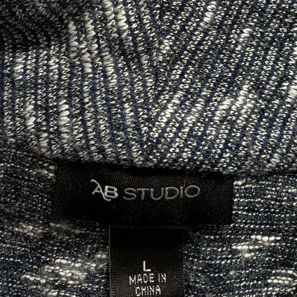 Cowl Neck Tweed Sweater Bouclé Knit Tunic Navy Blue Black Gray White Size Large