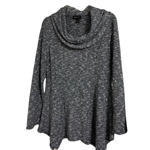 Cowl Neck Tweed Sweater Bouclé Knit Tunic Navy Blue Black Gray White Size Large