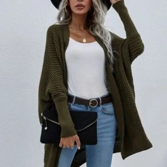 Cozy Batwing Sleeve Knit Open Front Cardigan