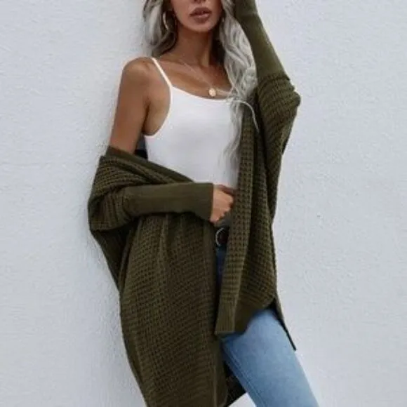 Cozy Batwing Sleeve Knit Open Front Cardigan