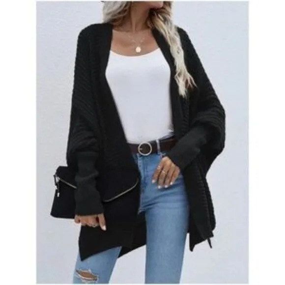 Cozy Batwing Sleeve Knit Open Front Cardigan