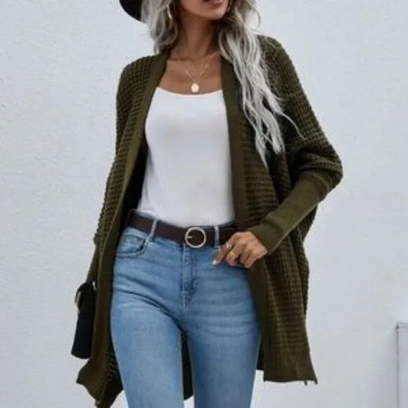 Cozy Batwing Sleeve Knit Open Front Cardigan