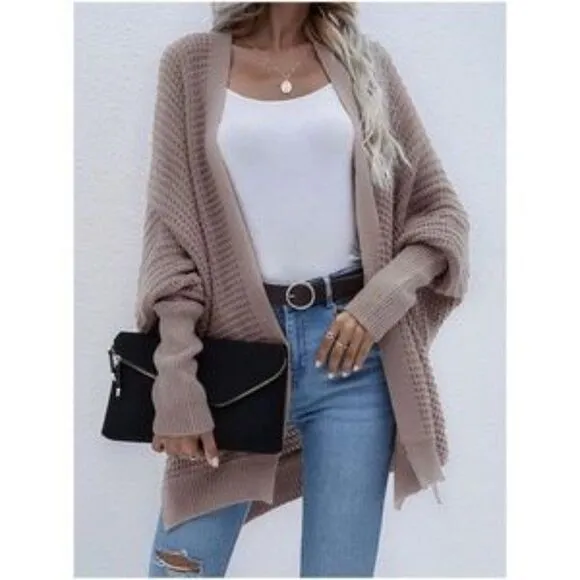 Cozy Batwing Sleeve Knit Open Front Cardigan