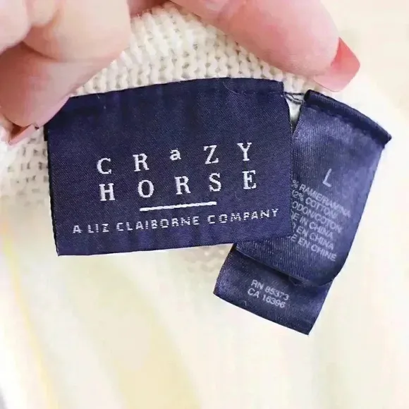 Crazy Horse/Liz Claiborne Size L 3/4 sleeve cropped blue white sailboat sweater