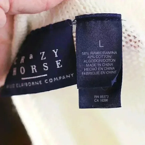 Crazy Horse/Liz Claiborne Size L 3/4 sleeve cropped blue white sailboat sweater