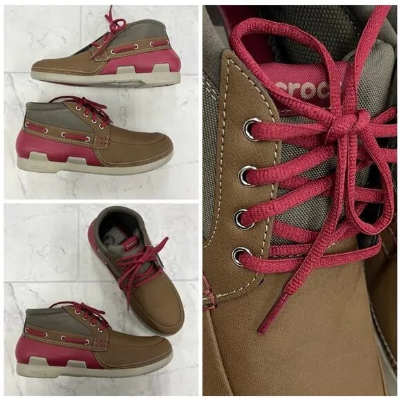 CROCS Beach Line Boat Chukka in Hazelnut / Brick Red Size 10