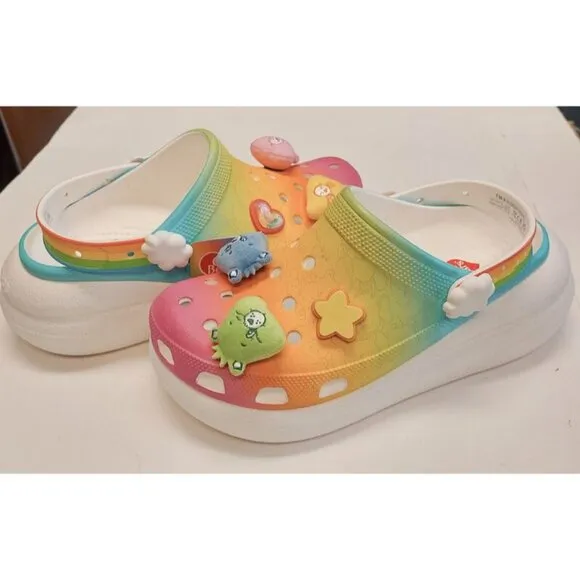 CROCS Care Bears Crush Slip On Clogs Mens Size 11 Womens 13 Shoes Rainbow White