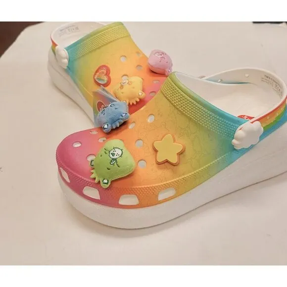 CROCS Care Bears Crush Slip On Clogs Mens Size 11 Womens 13 Shoes Rainbow White