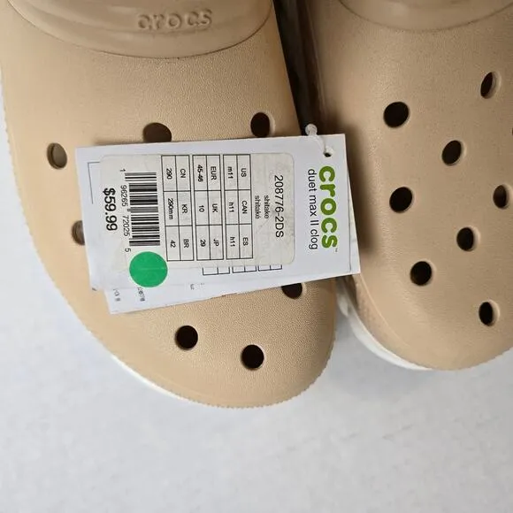 Crocs Duet Max II Clogs Size Men's 11 Shitake Water Shoes Adjustable Straps