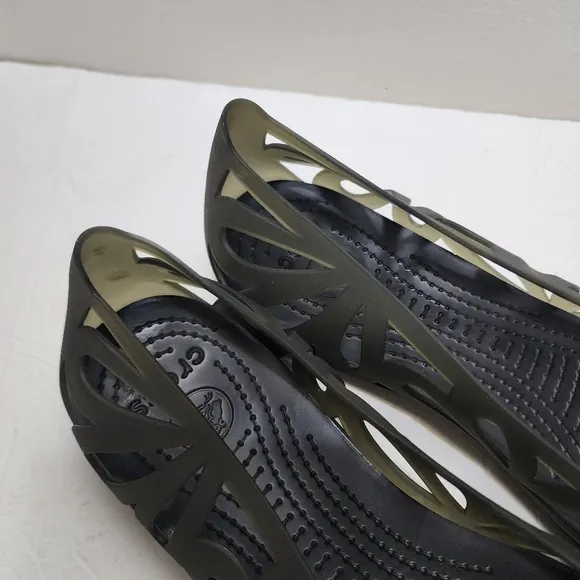 Crocs Women’s Adrina III Jelly Sz 11 Olive Peep Toe Slip On Flat Comfort Shoes