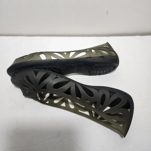Crocs Women’s Adrina III Jelly Sz 11 Olive Peep Toe Slip On Flat Comfort Shoes